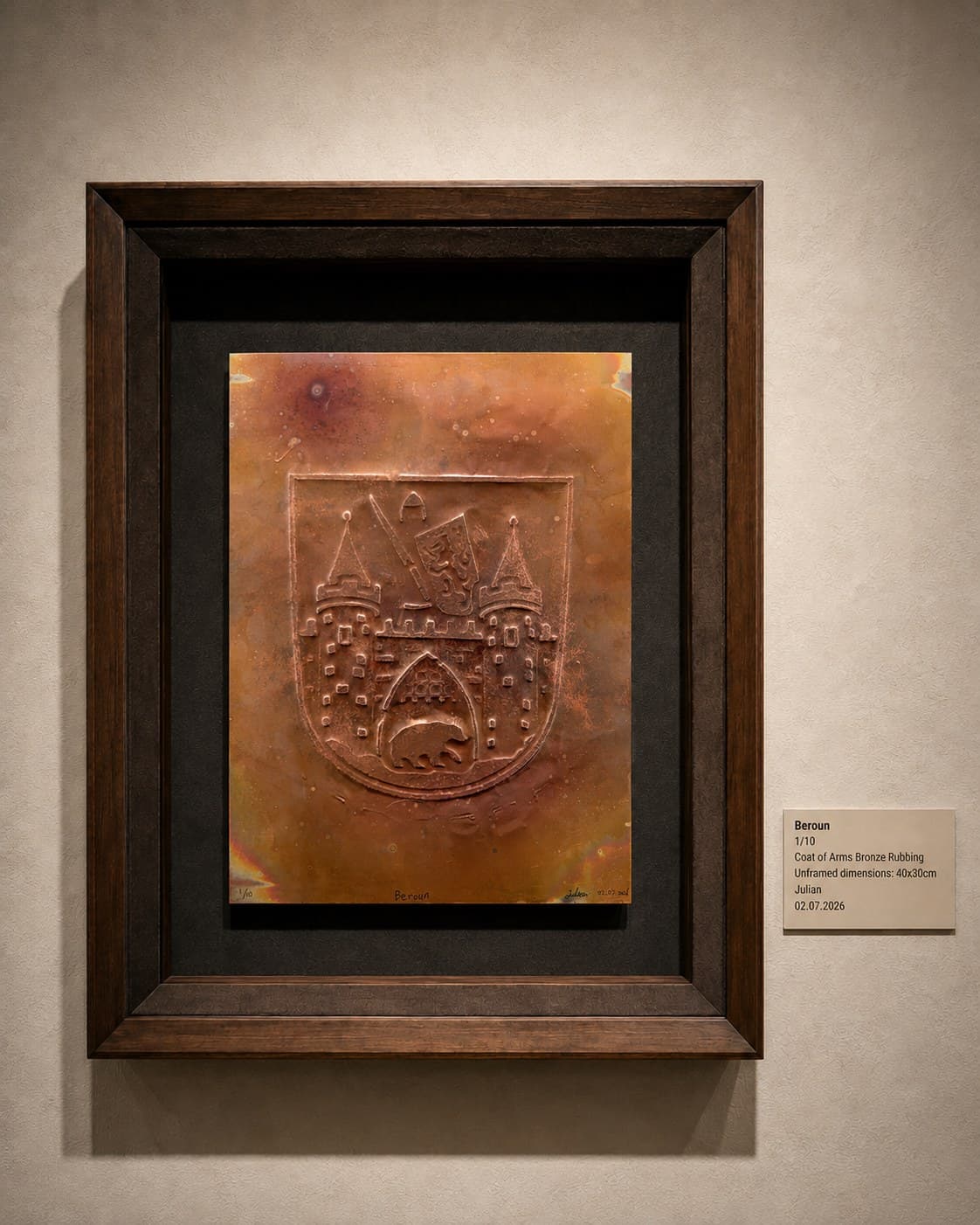 Exhibition view of the Beroun copper coat-of-arms work
