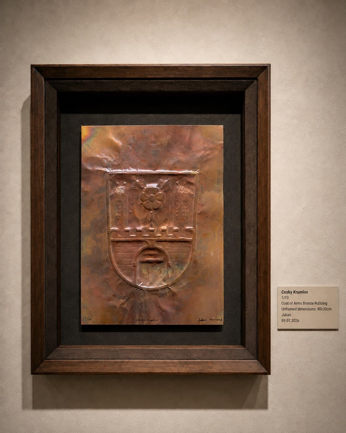 Exhibition view of the Český Krumlov copper coat-of-arms work