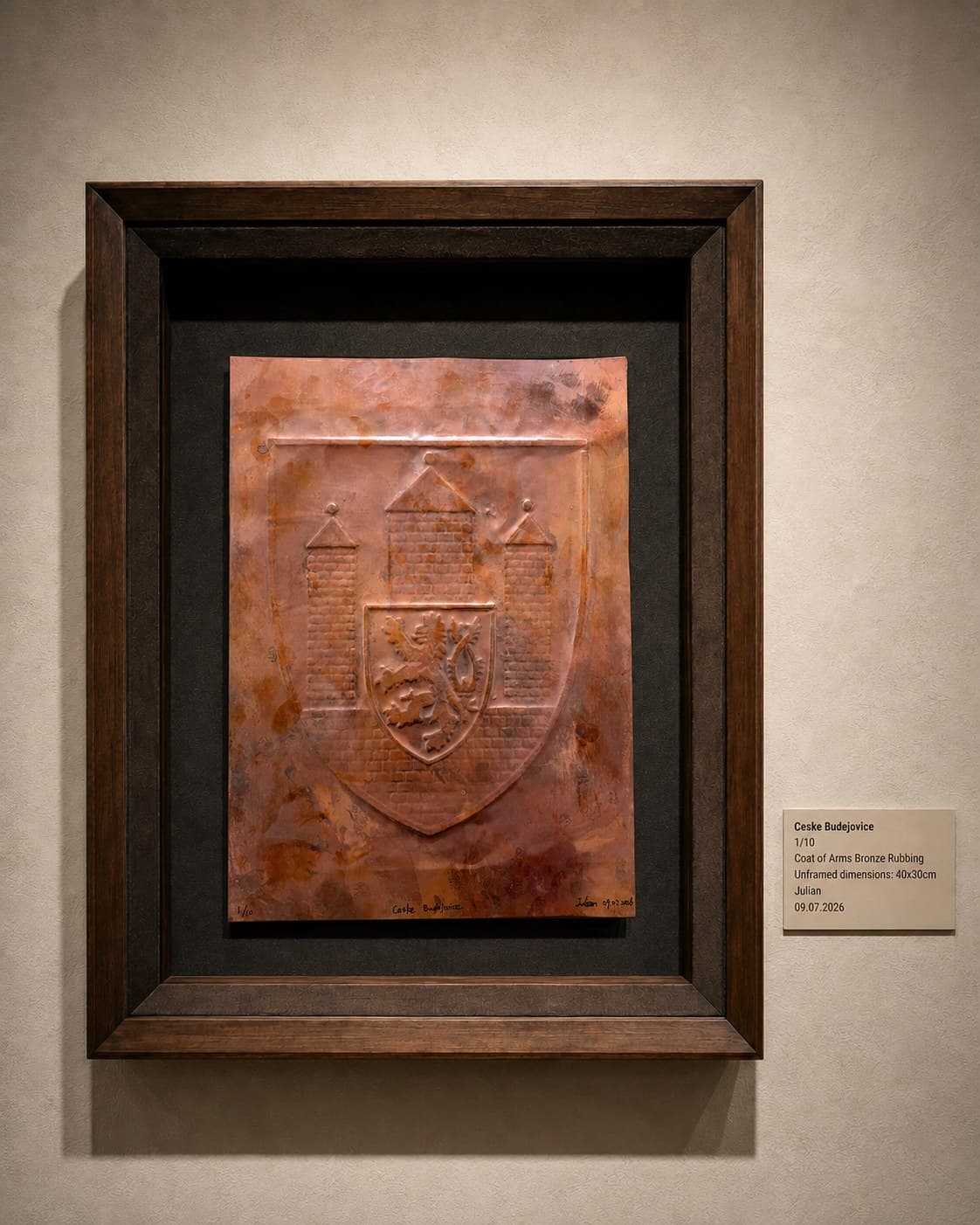Exhibition view of the České Budějovice copper coat-of-arms work