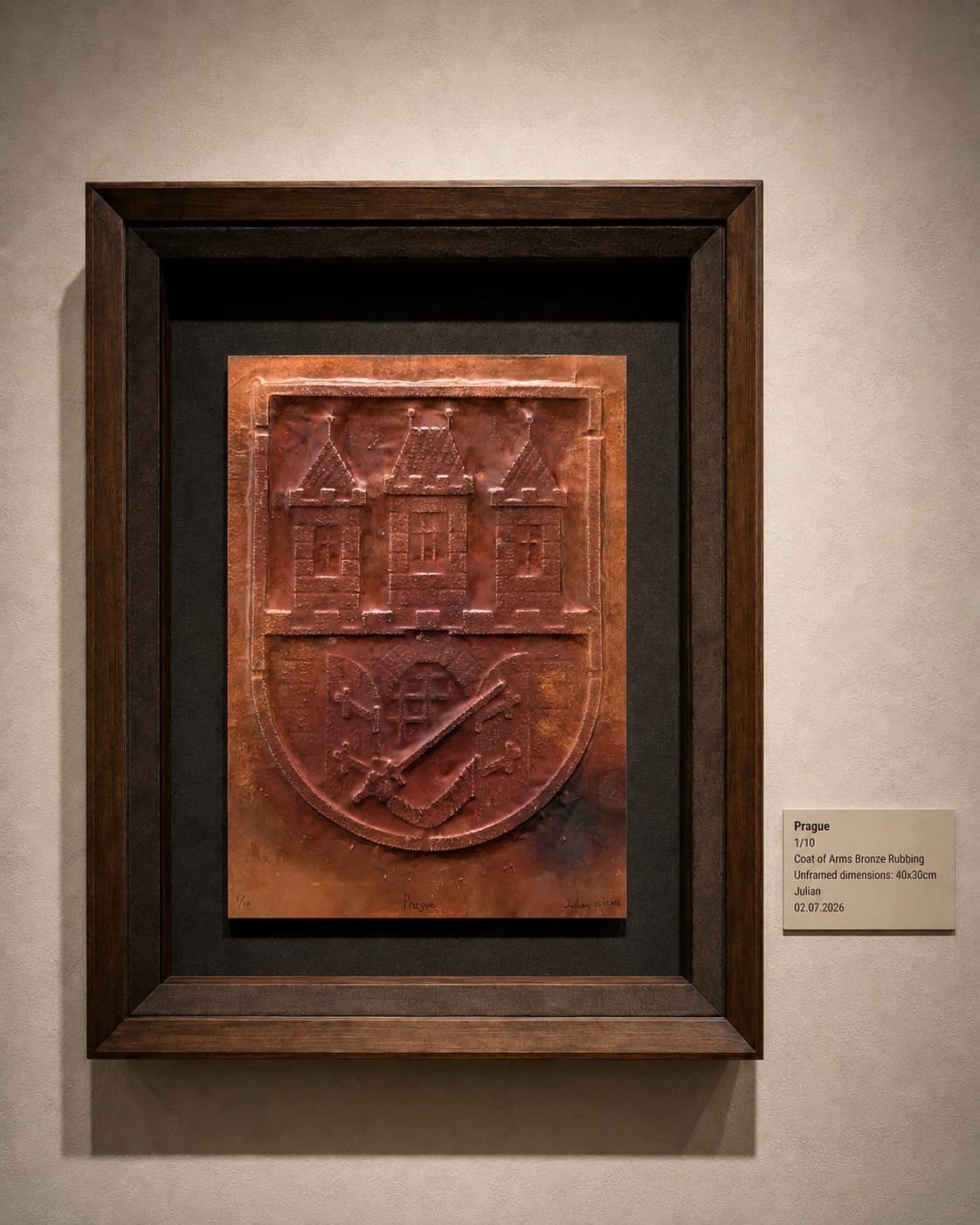 Exhibition view of the Prague copper coat-of-arms work