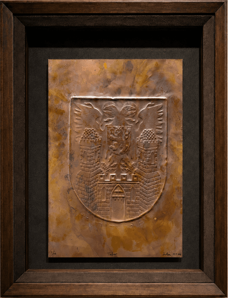 Limited copper plate impression of the Tábor coat of arms